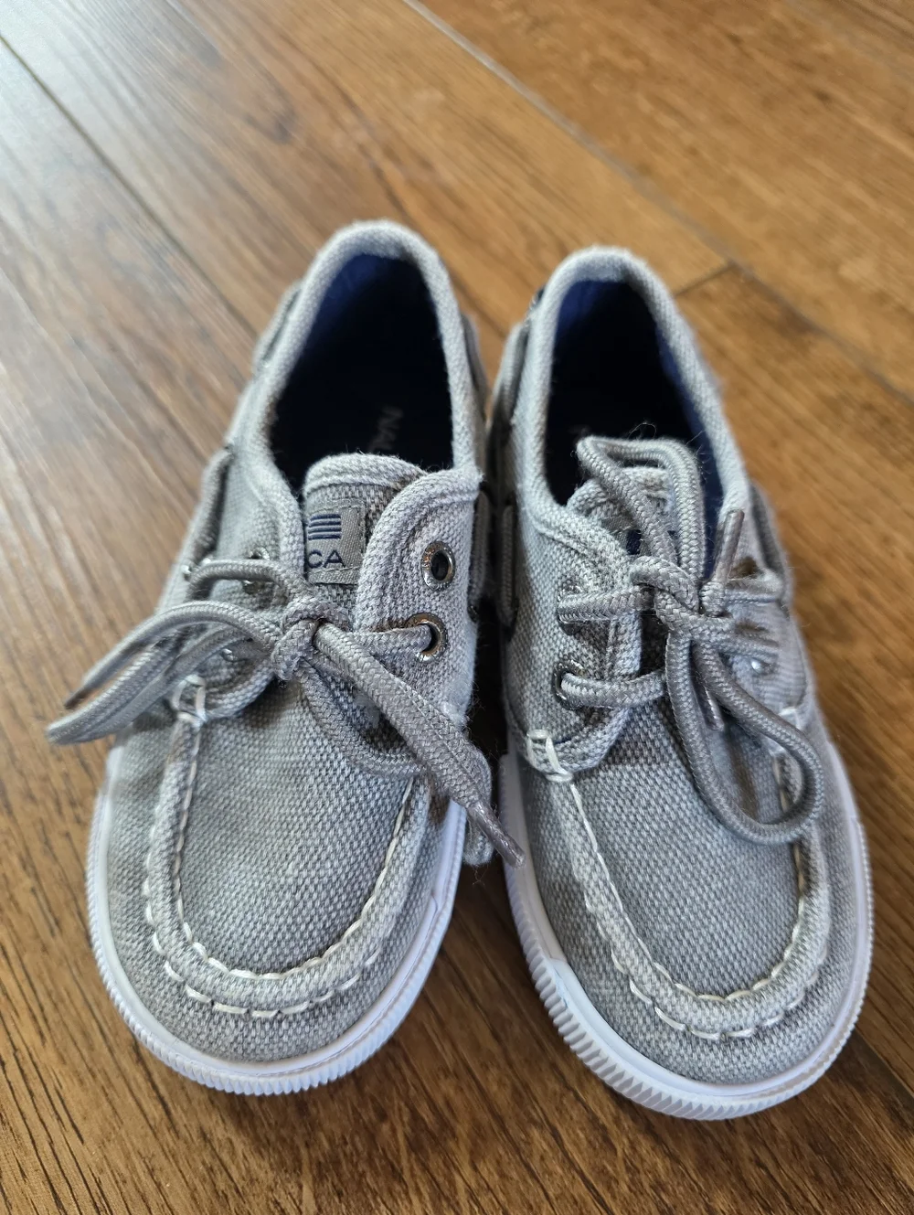 Nautica Kids Light Gray Canvas Moccasin Boat Shoes